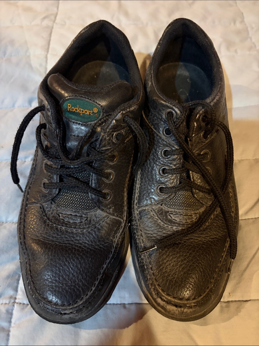 Rockport Men's Black Leather Slip-On Style Lace-Up Shoes